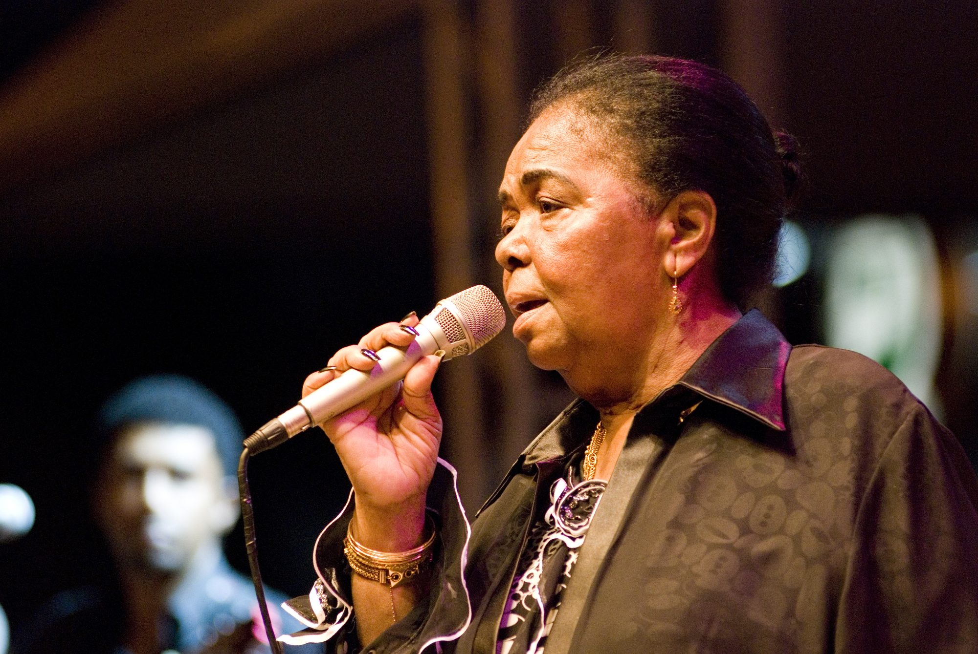 Cape Verdean singer Cesária Évora performing on stage in 2008