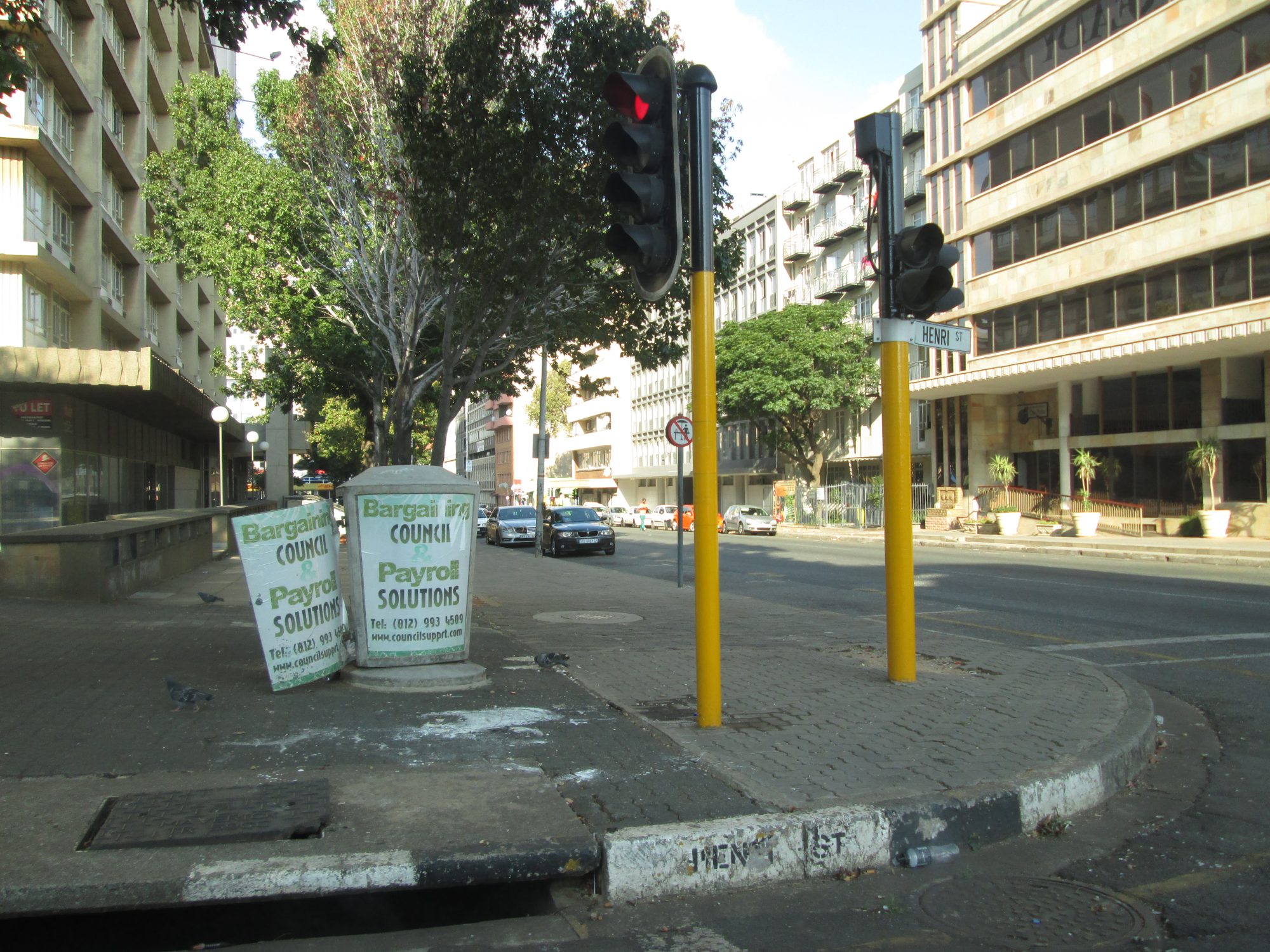 The corner of Henri and De Korte streets in Braamfontein, Johannesburg, the district where South Africa's performing-rights society has its offices. In the year to 30 June 2025 the society allocated R630,167,000 in royalties to composers, authors and publishers and paid R419,700,000 of it out in cash.