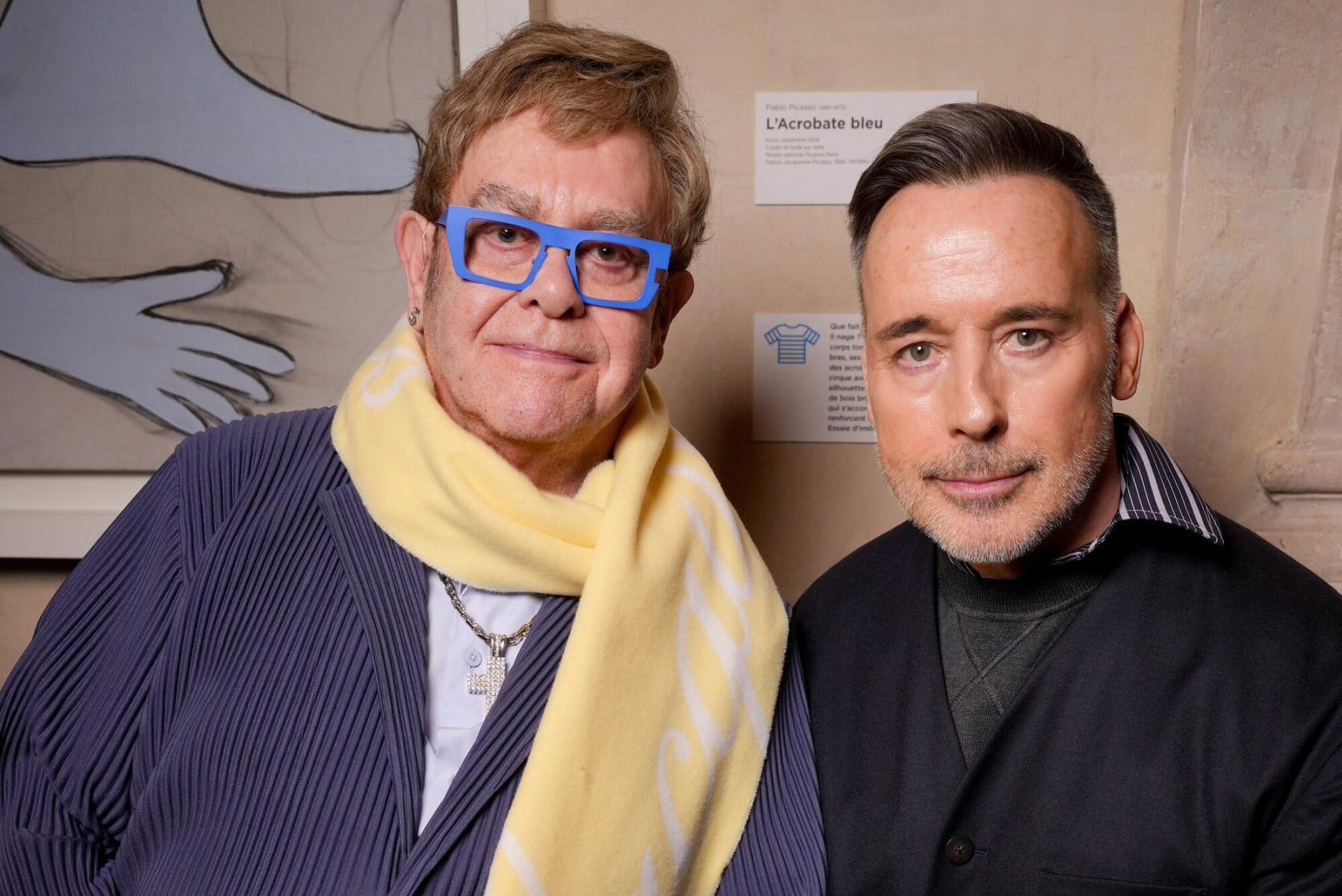 Elton John and David Furnish at the Jacquemus Men’s Fall/Winter 2026 fashion show as part of Paris Men’s Fashion Week held at Musée National Picasso on January 25, 2026 in Paris, France.