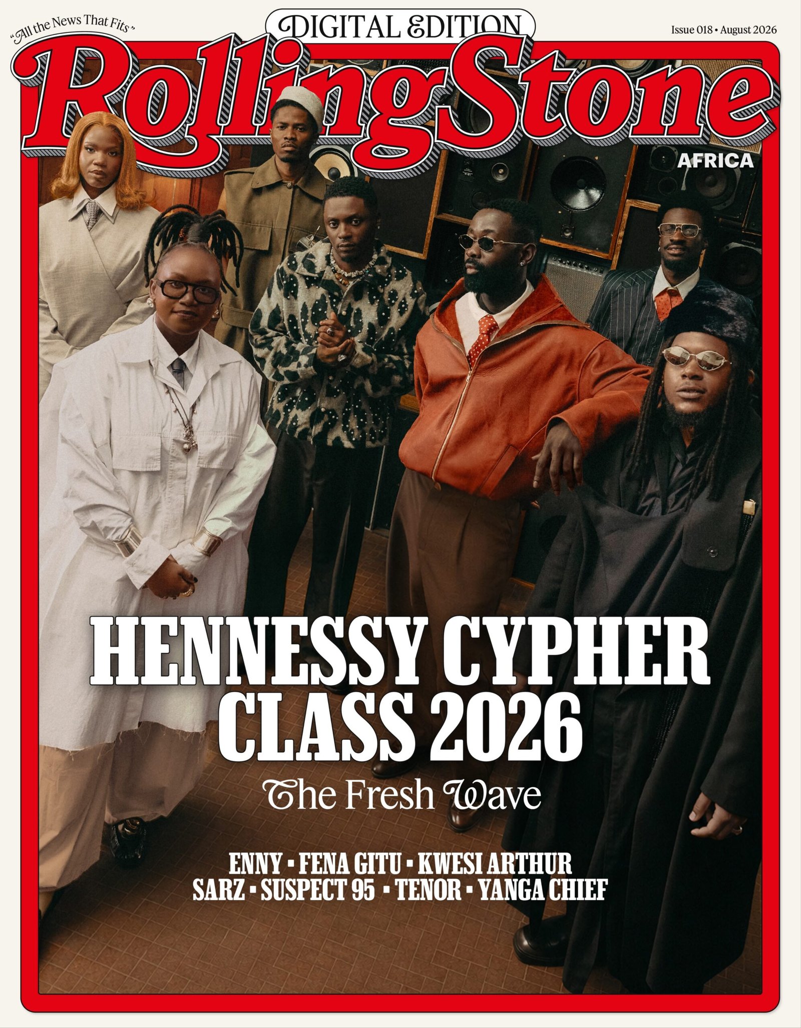 Hennessy Cypher Class 2026 artists ENNY, Kwesi Arthur, Fena Gitu, Tenor, Suspect 95 and Yanga Chief with producer Sarz