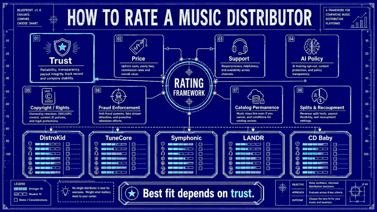AWAL, DistroKid, TuneCore, Symphonic, LANDR and CD Baby